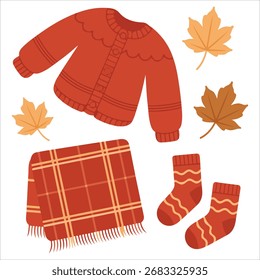 Gemütlicher Herbst, gestrickter Satz, Vektorgrafik einzeln