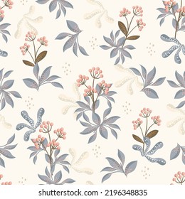 Cozy Autumn Leaves. Vector Illustration EPS 10 , Seamless Pattern Background Of Fall Flower Season ,Design For Fashion , Fabric, Textile, Wallpaper, Cover, Web , Wrapping And All Prints 