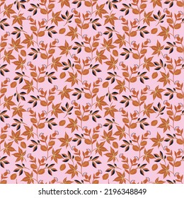 Cozy Autumn Leaves. Vector Illustration EPS 10 , Seamless Pattern Background Of Fall Flower Season ,Design For Fashion , Fabric, Textile, Wallpaper, Cover, Web , Wrapping And All Prints 