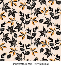 Cozy Autumn Leaves. Vector Illustration EPS 10 , Seamless Pattern Background Of Fall Flower Season ,Design For Fashion , Fabric, Textile, Wallpaper, Cover, Web , Wrapping And All Prints 