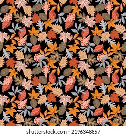 Cozy Autumn leaves. Vector illustration EPS 10 , seamless pattern background of Fall flower season ,Design for fashion , fabric, textile, wallpaper, cover, web , wrapping and all prints 