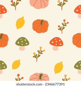 Cozy autumn pattern with fall things and food