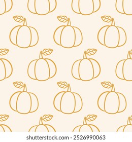 Cozy Autumn Pumpkin Harvest Doodle Sketch Icons Seamless Pattern Background. Farm House Fall Design Elements Fabric Print Vector Illustration Vintage Retro Style