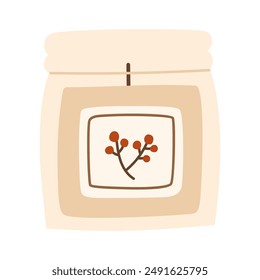 Cozy autumn scented candle. Aromatic hand drawn hygge candle. Aromatherapy and relaxation. Flat vector illustration.