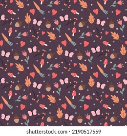 cozy autumn seamless pattern with forest gifts