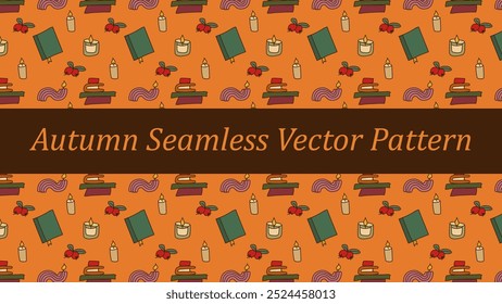 Cozy Autumn Seamless Vector Pattern: Candles, Books, and Berries