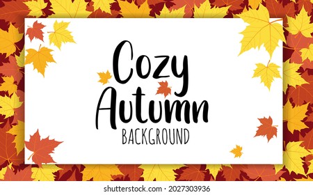Cozy autumn seasonal background. Flat style leaves vector illustration. Fall design template for banner, greeting card, flyer, invitation, voucher etc.Autumn seasonal background with falling leaves
