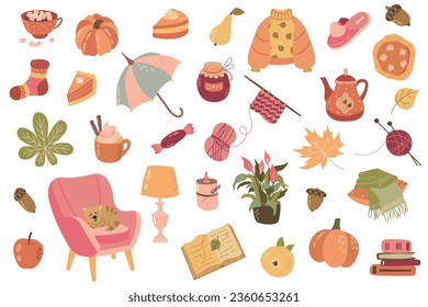 Cozy autumn  set. White background, isolate.   