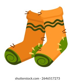 Cozy Autumn Socks. Flat-style illustration of warm socks. Autumn and winter clothing. Fall, warmth, coziness. Vector