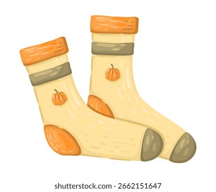 Calcetines de otoño con calabazas. Vector.
