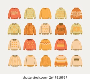 Cozy Autumn Sweater Flat Illustration Collection. Designed for seasonal apparel visuals, fashion design elements, and warm clothing graphics.