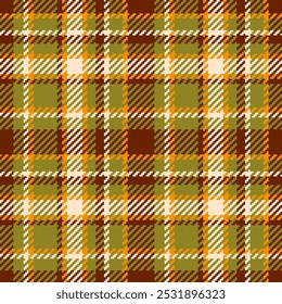 Patrón de Vector marrón verde musgo a cuadros Tartan otoño acogedor. Tela escocesa a cuadros retro de mediados de siglo en colores de otoño sin patrón.