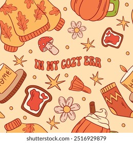 A Cozy Autumn Vibes Pattern featuring Various Seasonal Icons perfect for Fall Decoration