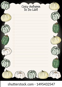 Cozy autumn weekly planner and to do list with trendy pumpkins ornament. Cute template for agenda, planners, check lists, and other kids stationery