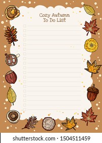 Cozy autumn weekly planner and to do list with trendy fall elements ornament. Cute template for agenda, planners, check lists and stationery