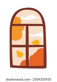 Conjunto de Vector de ventana de otoño acogedor. Ventana con vista al otoño. Elemento de otoño. Clipart de otoño. Vista estacional desde la ventana. Vector plano en estilo de dibujos animados aislado en blanco