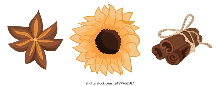 Cozy Autumnal collection with seasonal different elements, pumpkin, tea, socks, mushrooms, plants. Fully fall feeling. Vector hand draw illustration isolated on white background