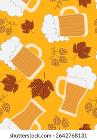 aconchegante design outonal sem emenda com refrescante cerveja steins e bordo vibrante deixa uma impressão quente e convidativa para cartão de pôster temas rústicos