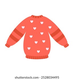 cozy autumnal sweater, fall apparel and warm accessory, flat cartoon vector illustration