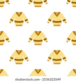 cozy autumnal sweater, warm accessory seamless pattern, fall apparel cloth, flat cartoon vector illustration