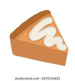 A cozy autumn-themed pumpkin pie slice with a golden crust and creamy topping. A perfect food vector for Thanksgiving cards, seasonal graphics, and bakery promotions.

