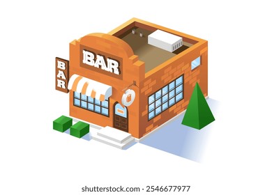 Acogedor bar. Un Pequeño bar de ladrillo naranja, que irradia calidez e invita a reuniones amistosas y conversaciones nocturnas