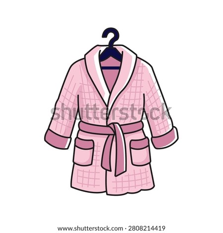 Cozy Bathrobe Doodle Icon, Hand-Drawn Spa Robe Vector. Pink Spa Robe Icon, Self-Care Vector Clipart Illustration. Hand-Drawn Bathrobe Icon, Relaxation Vector Illustration.  Comfortable Spa Bathrobe Hand-Drawn Sketch Illustration. Home Bathrobe Relaxation Lifestyle Vector Icon.