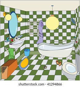 cozy bathroom, cartoon illustration, easy to edit vector with isolated and grouped objects