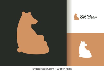 Cozy bear sit down silhouette logo company, logo vector template design. Ready to use, easy for edit.
