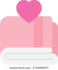 A cozy bed setup with pink bedding and a heart-shaped pillow, ideal for romantic or hospitality themes.