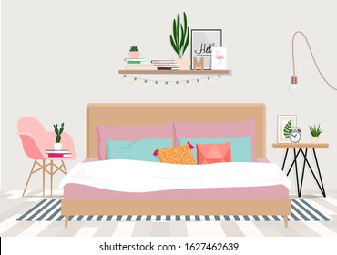 Cozy bedroom in pastel colors