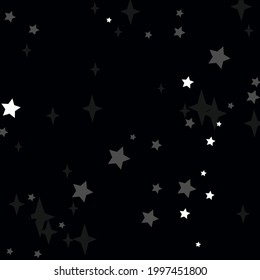 Cozy Black Textile Silver Dark Ornament. Stars Monochrome Holiday White Magic Design Pic. Print Christmas Chaotic Grey Mystery Background. Gray Bright Night Winter Sky New Year Wallpaper.