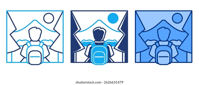 Cozy Blanket icon represented by woman wearing blanket Blue, Dualline, Dualtone style.