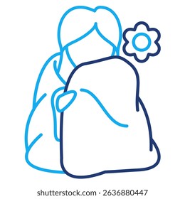 Cozy Blanket icon represented by woman wearing blanket Dual Line style.