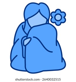 Cozy Blanket icon represented by woman wearing blanket Blue style.