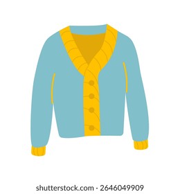 Cozy blue cardigan or sweater. Autumn warm clothes vector