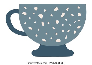Cozy blue ceramic cup featuring a modern abstract terrazzo pattern resting on a white background, ideal for coffee breaks, tea time, and stylish home decor