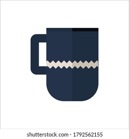 Cozy blue mug with nordic design on white background.Vector illustration in flat style. Template for logotype, infographics, social media post, presentation, educational material. EPS 10