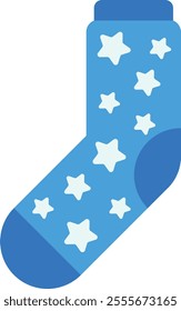 Cozy blue sock with white stars, adding a touch of magic to christmas eve celebrations, perfect for keeping feet warm during winter holidays