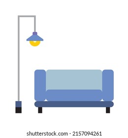 cozy blue sofa with a stand lamp flat
