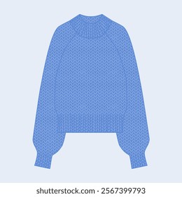 Cozy blue sweater on white background, bringing warmth and comfort. Handmade soft jersey knit fabric texture. Vector illustration for fashion prints, logos, banners, stickers, posters, and home decor