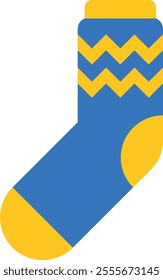 Cozy blue and yellow sock with a striped pattern, evoking feelings of warmth, comfort, and relaxation, perfect for cold weather or lounging at home