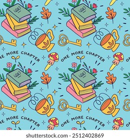 Cozy Book Lover's Seamless Pattern with Books, Tea, and Autumn Elements