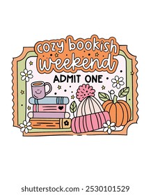 Cozy Bookish Weekend Ticket Vector