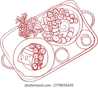 A cozy breakfast tray featuring various plates of food, a cup of coffee, and a small bouquet of flowers. Captures a perfect 