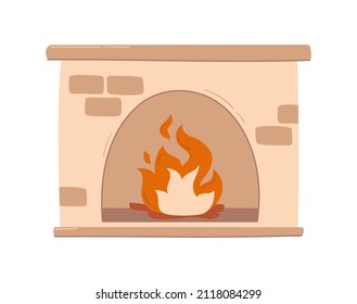 Cozy Brick Fireplace. Vector Illustration In A Flat Style.