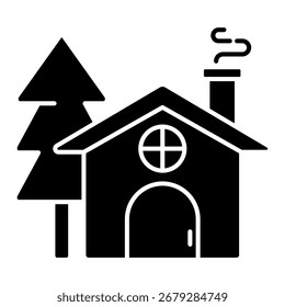 Ilustración vectorial acogedora del icono del glifo de la cabina