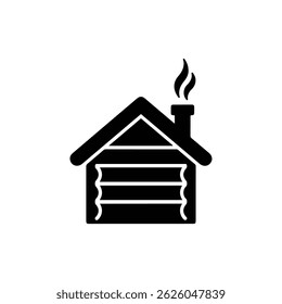 Cozy Cabin Icon with Smoke from Chimney - Black Silhouette