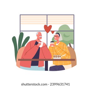 In Cozy Cafe, An Elderly Romantic Couple Shares Laughter Over Steaming Cups Of Coffee, Reminiscing On A Lifetime Of Love