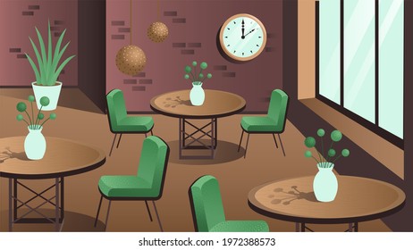 Cozy cafe or restaurant interior in tender purple and brown colours. Very comfortable empry place for meeting or date.